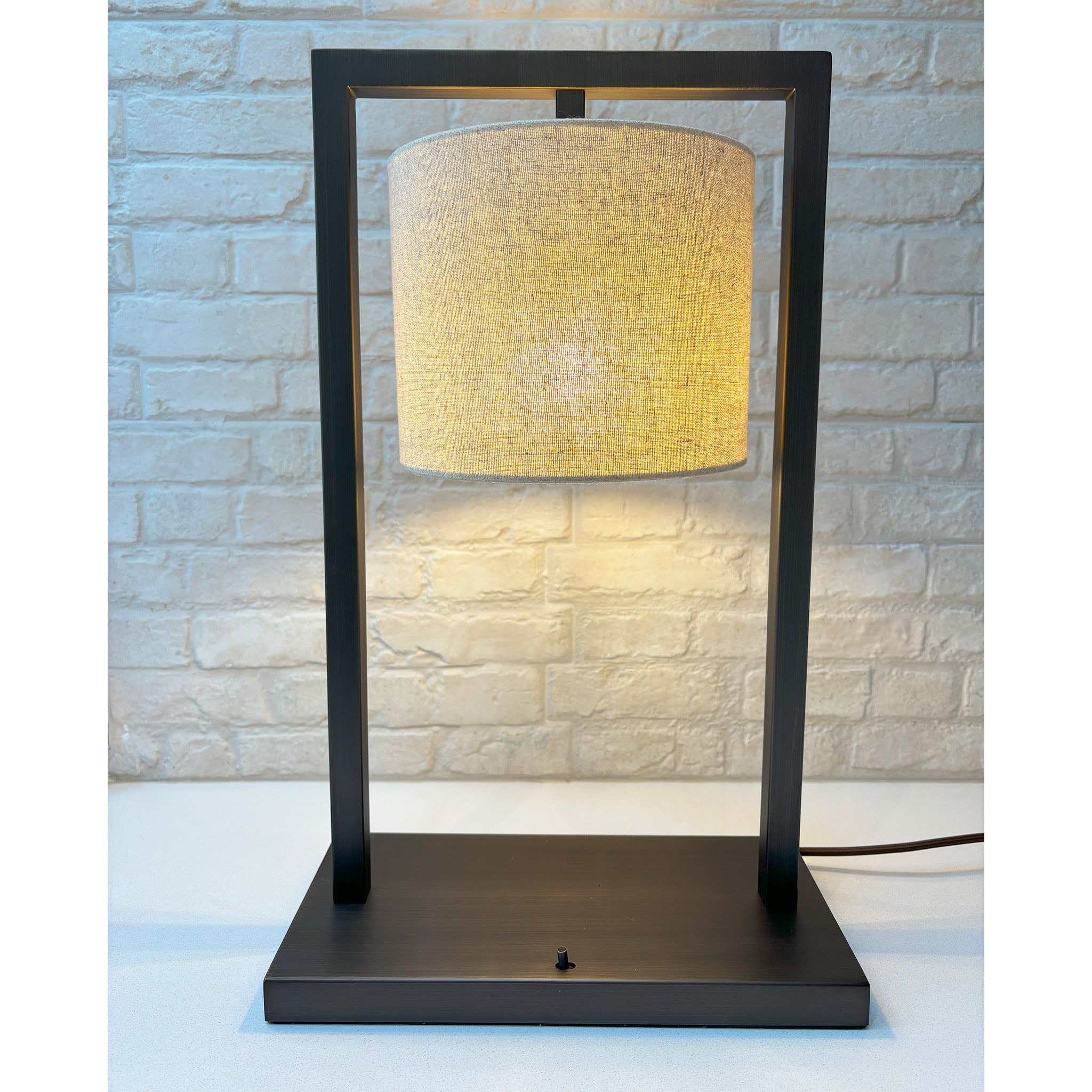 Square Frame Table Lamp in Matt Bronze
